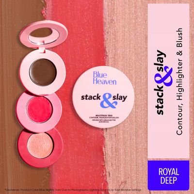 BLUE HEAVEN Stack & Slay Multi Task Trio Countor, Blush & Highlighter For Face Makeup(Royal Deep)