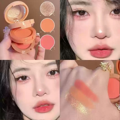 HUZURLU 3 in 1 Blusher + Highlighter+Eyeshadow With Mini Compact Palette(MULTICOLOR)
