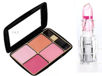 J & F Waterproof Color Changing jelly lipstick / Blush with 4 in 1 Blush Palette(Multicolor)