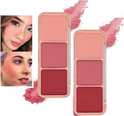 tanvi27 3 Colour Blusher Highliter Pallete With Brush for Girls and Women(MULTI COLOR)