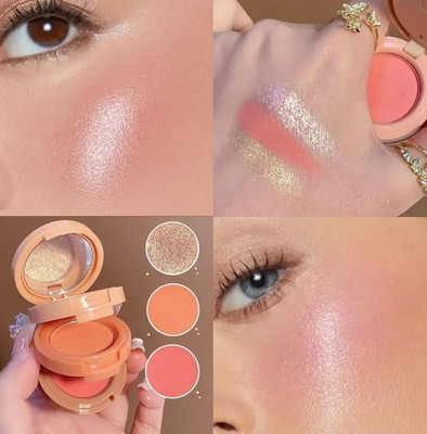 MYEONG 3 in 1 Blusher and Highlighter and Eyeshadow With Mini Compact Palette(Powder)