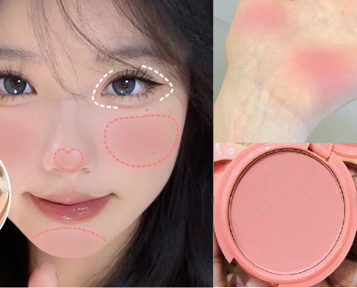 REIMICHI Powder Blush Palette, Matte Waterproof Natural Face Makeup Blush(PEACH PINK)