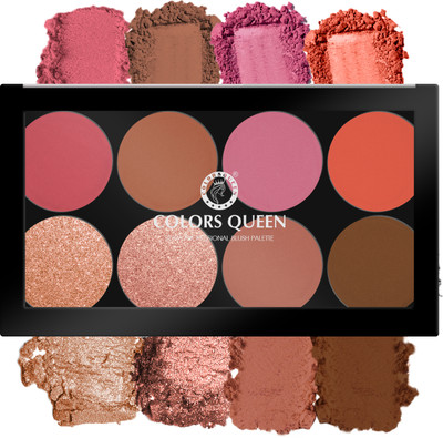 COLORS QUEEN Matte Blusher Palette with Shimmer Highlighter and Contour for Face & Cheeks(Shade - 02)