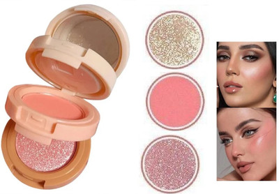 SILDUST Perfect 3 in 1 face blusher + highlighter with mini compact palette(MULTICOLOR)