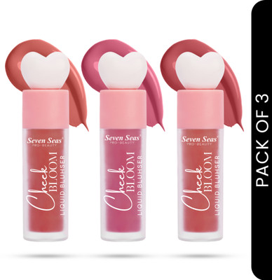 Seven Seas Cheek Bloom Liquid Blusher & Lip Gloss | Long Lasting | Highly Pigmented Blusher(Copper Cheeks,Chic Pink,Natural Blush (Pack Of 03))