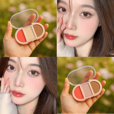 REIMICHI 3 Colour Matte Blusher Contour Face Palette, Contour Powder Palette Highlighter(MULTICOLOR)