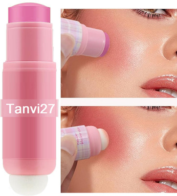 tanvi27 Multi use able blusher stick with puff(BABY PINK)