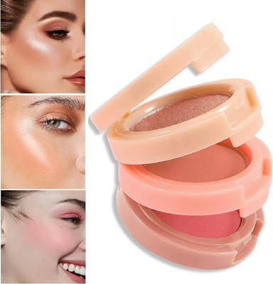 BLUEMERMAID Makeup 3 in 1 face blusher + highlihger with mini compact palette(MULTI COLOR)