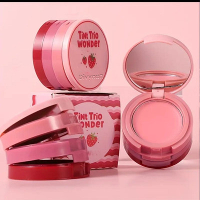 Divyaan Beauty 3in1 Multi Use Trio Cheek Cream Blush 3 Shades Compact Size Palette 1(Pink)