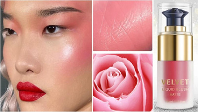 HUZURLU Multi purpose use lip check eye liquid red blusher shimmery matte(PINK)