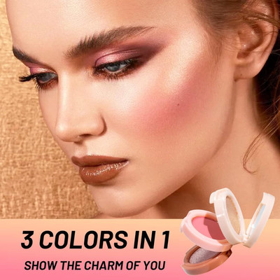 HUZURLU 3 in 1 Blusher Highlighter Eyeshadow Palette Kit 4.8 g(MULTICOLOR)