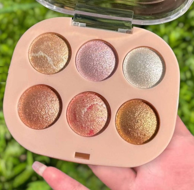 MYEONG Smooth Shiny Glow Baked Blusher Blusher Highlighter Bronzer Makeup Palette(PINK)