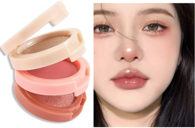 BLUEMERMAID New 3 in 1 face blusher + highlighter with mini eye shadow palette(MULTI COLOR)