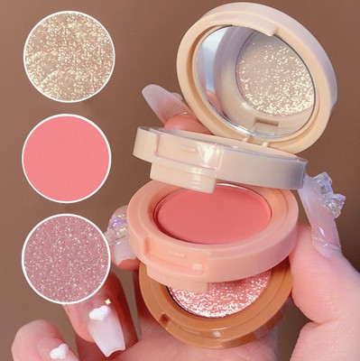 ADJD Pressed Powder Palette Blush and Highlighter Kit 3 in 1 Makeup(MULTI COLOUR)