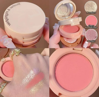 MYEONG Blush Highlighter 3 in 1 Makeup Palette Pearly Blush Shiny Face Makeup Kit Highlighter(Multi Shades)