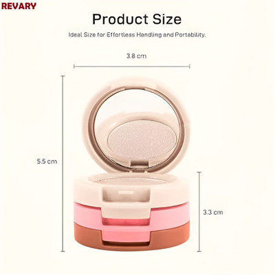 revary travel friendly mini 3 in1 face blush and highlighter palette(MULTI)