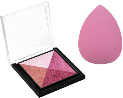 WECHARMERZ Mini Baked Shimmer Blusher And Highlighter Palette With Makeup Blender(Shade-2)