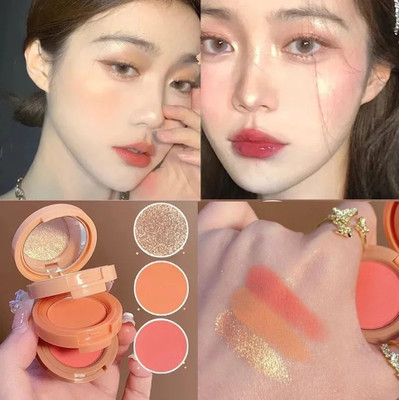 MYEONG 3 in 1 Blush Highlighter Silky Smooth Face Blush Cheek Tint Paltee(Multi Shade)