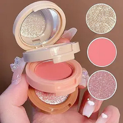Lui Pui best mini compact 3 in 1 blusher & highlighter makeup(multicolor)