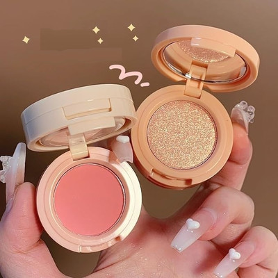 MYEONG 3 in 1 Makeup Powder Set Compact Powder Blush Highlighter(Multi Shade)
