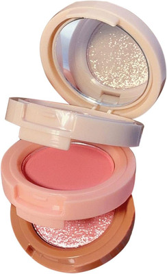 GABBU 3 In 1 Matte Highlighter Blush Palette Pearly Blush Shiny Eyeshadow(Multicolor)