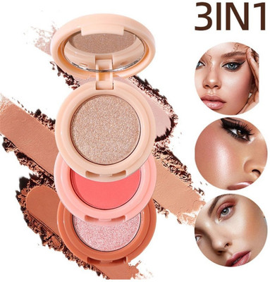 SILDUST Best 3 in 1 face blusher + highlighter with mini compact palette(MULTICOLOR)