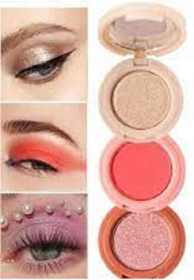 Lui Pui mini palette 3 in 1 blusher & highlighter makeup(MULTICOLOR)