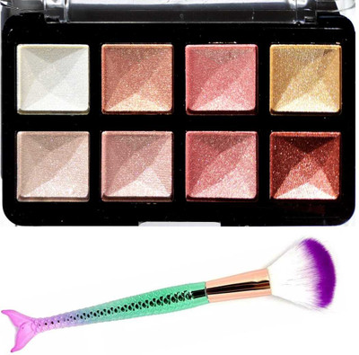 LOVE HUDA 3 In 1 HD Baked 8 Color Blusher, Highlighter, Eyeshadow Palette & Mermaid Brush(Multicolor)