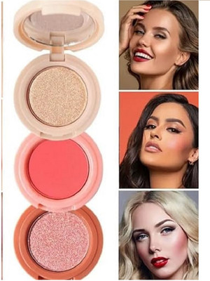 Lui Pui 3 in 1 face new blusher & highlighter makeup(multicolor)