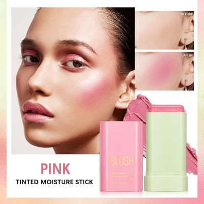 THTC Lightweight Multi-Stick for Face Eyes & Lip Longlasting 3in1 Multi-Use Blusher(pink)