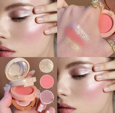 MYEONG 3 in 1 face blusher + highlihger with mini compact palette(Multi Shade)