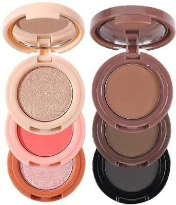 BLUEMERMAID 3-in-1 Blush, Highlighter & 3 in 1 Eyebrow Powder Palette Set Of 2(MULTICOLOR)