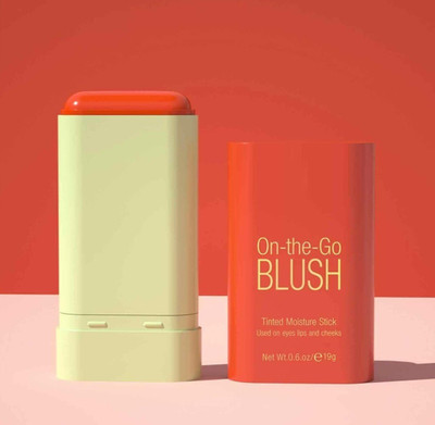MYEONG 3-in-1 Multi Use Cheek Blusher Cream Blusher Lip Tinted Moistured Blusher Stick(Orange)