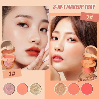 BLUEMERMAID 3-in-1 Blush, Highlighter, and Bronzer for a Redness and Glowing Look Set of 2(MULTICOLOR)