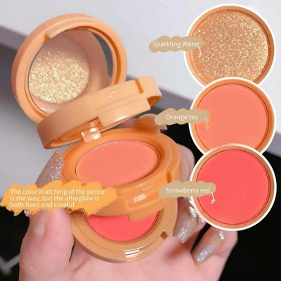 BLUEMERMAID 3 In 1 Blusher & Highlighter With Non Transfer And Travel Friendly(MULTI COLOR)