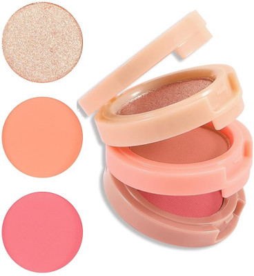 MYEONG Long Lasting Waterproof 3 In 1 HD Baked Blusher Highlighter Mini Palette Highlighter(Multi Shade)
