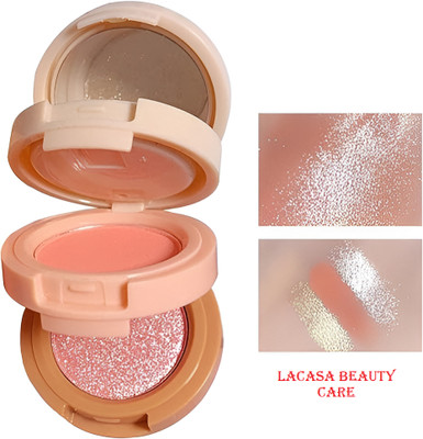 LACASA BEAUTY CARE Perfect New 3 in 1 face blusher + highlighter with mini compact palette(multi color)