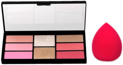 WECHARMERZ Matte Pro Blush & Highlight Powder In Palette With Makeup Blender(Multicolor)