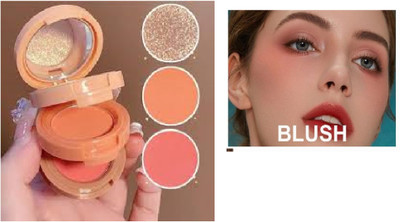 Lui Pui 3 in 1 blusher & highlighter for beautiful girls makeup(multicolor)