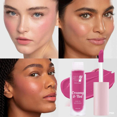 RED4 Creamy & Tint Liquid Blush and Lip Gloss Lightweight Formula Waterproof S1A(pink)