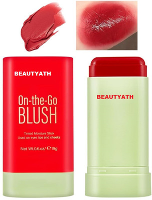 BEAUTYATH On The Go Blush Stick | Highly Pigmented Shimmer Blusher(Hot Red)