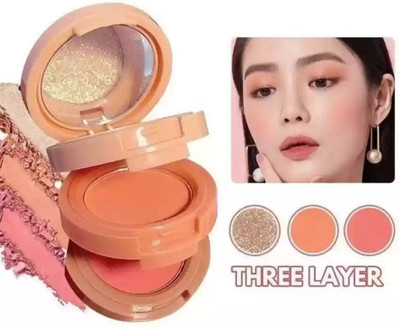 ADJD Blush and Highlighter Kit, 3 in 1 Makeup Pressed Powder Palette(MULTI COLOUR)