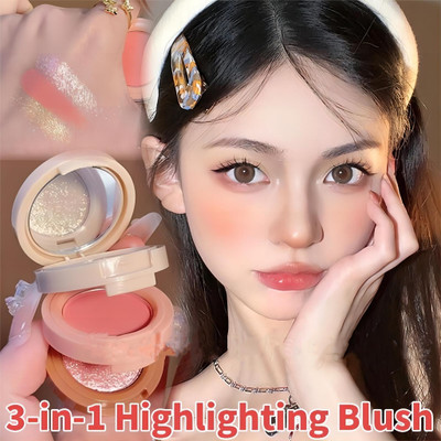 BLUEMERMAID 3 in 1 face blusher + highlihger with mini compact palette(MULTICOLOR)
