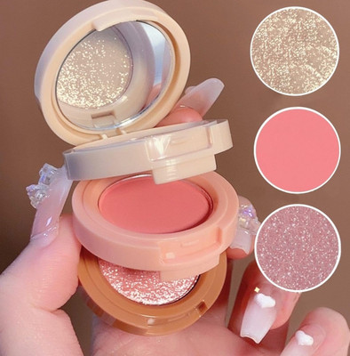 Emijun 3 in 1 face blusher + highlihger with mini compact palette(Multicolor)