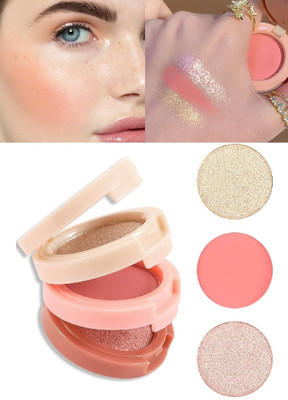 SILDUST 3 IN 1 BLUSHER & HIGHLIGHTER KIT(MULTICOLOR)