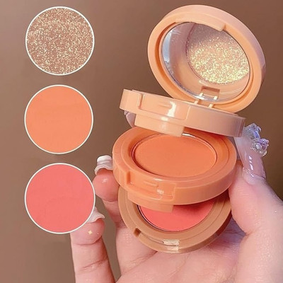 luzimaisa 3 in 1 face blusher + highlihger with mini compact palette(MULTICOLOR)