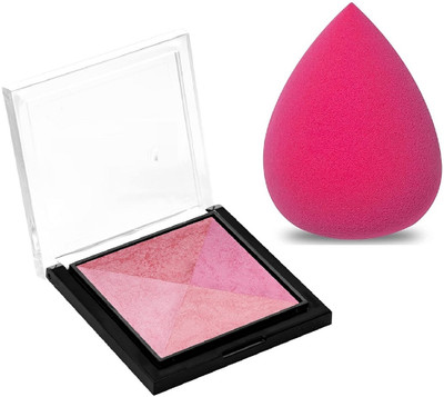 WECHARMERZ Baked Shimmer Blusher And Highlighter Palette For Face Makeup With Makeup Sponge(Shade-04)