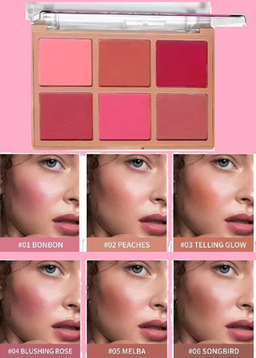 HUZURLU Best 6 Colors Blush Palette Matte Shimmery Highly Pigmented Makeup Palette(MULTI)