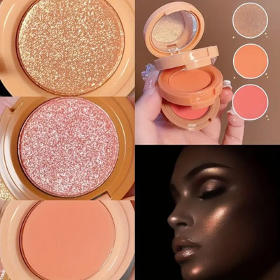 GULGLOW99 3 in 1 Makeup Powder Set Compact Powder Blush Highlighter Silky Smooth Face Highlighter(MULTICOLORS)