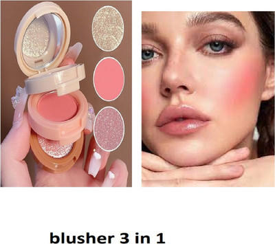 Lui Pui matte shimmer and loose powder form 3in 1 blusher for face makeup pack of 1(multicolor)